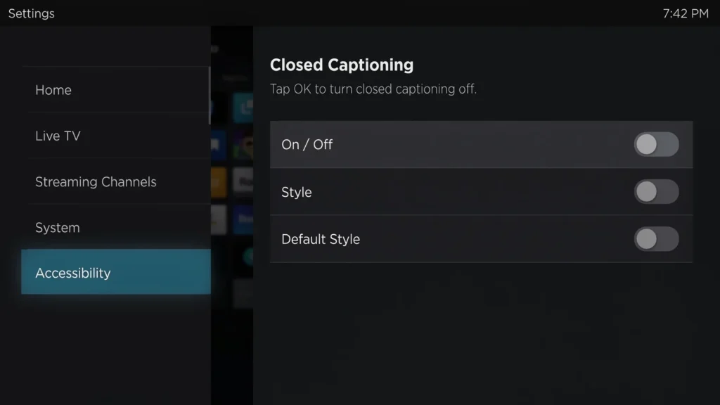 turn off closed caption on roku